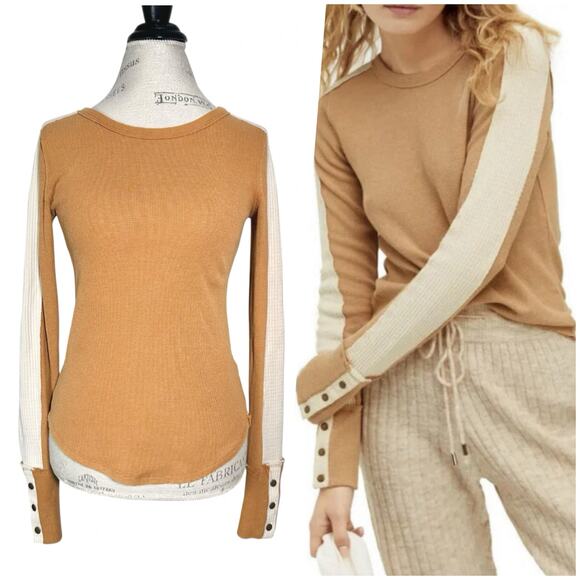 We The Free | Women | Tasha Ochre Waffle Knit Thermal LS Crew Neck Top | Small - Picture 1 of 11